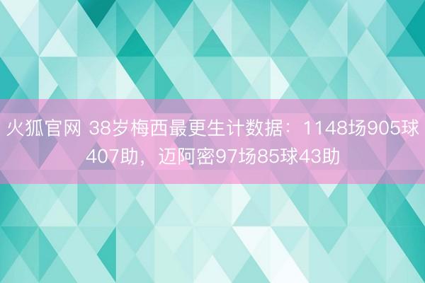 火狐官网 38岁梅西最更生计数据：1148场905球407助，迈阿密97场85球43助