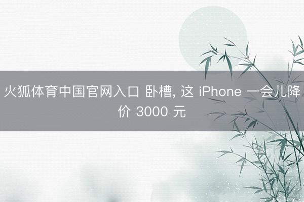 火狐体育中国官网入口 卧槽， 这 iPhone 一会儿降价 3000 元