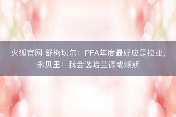 火狐官网 舒梅切尔：PFA年度最好应是拉亚，永贝里：我会选哈兰德或赖斯