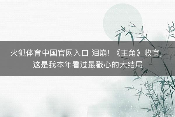 火狐体育中国官网入口 泪崩! 《主角》收官， 这是我本年看过最戳心的大结局