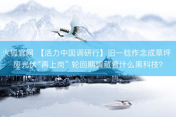 火狐官网 【活力中国调研行】旧一稔作念成草坪 废光伏“再上岗” 轮回期骗藏着什么黑科技？